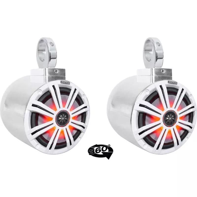(2) kicker KM8 8" LED 360 Degree Swivel Chrome Wakeboard Tower Speakers