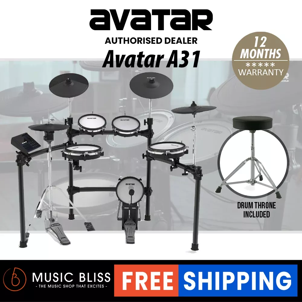 Avatar A31 9-Piece Mesh Kit Electric Drum Set (5pcs Drum Pad, 3pcs Cymbal Pad) with Drum Throne
