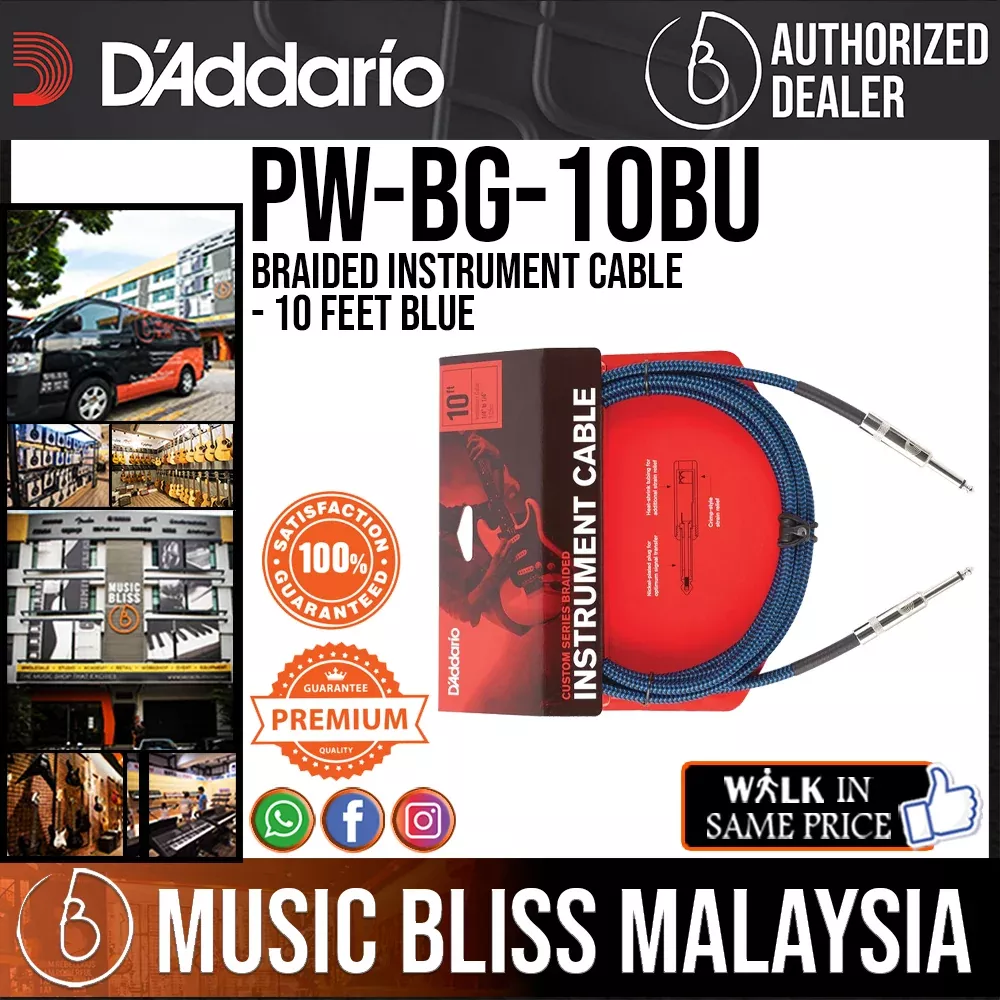 D'Addario PW-BG-10BU Braided Instrument Cable - 10 feet Blue