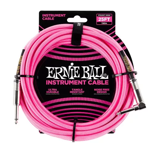 Ernie Ball 25' Braided Straight / Angle Instrument Cables Neon Pink – South Coast Music