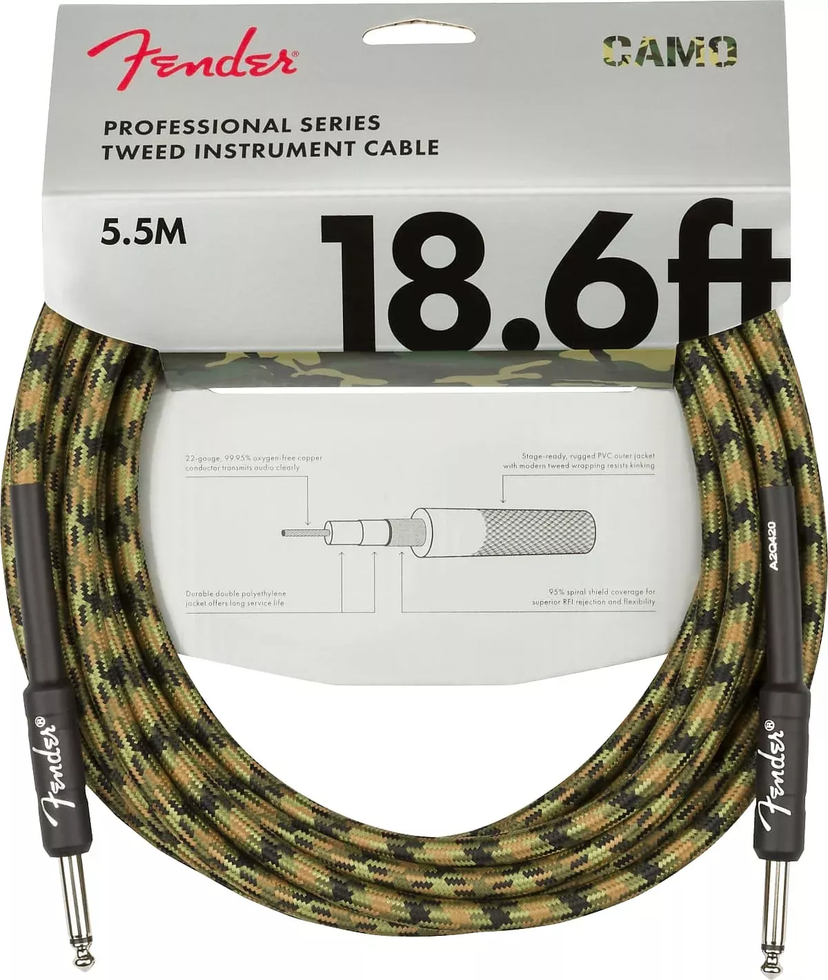 Fender Professional Series Instrument Cable, Straight/Straight,18.6', Woodland Camo