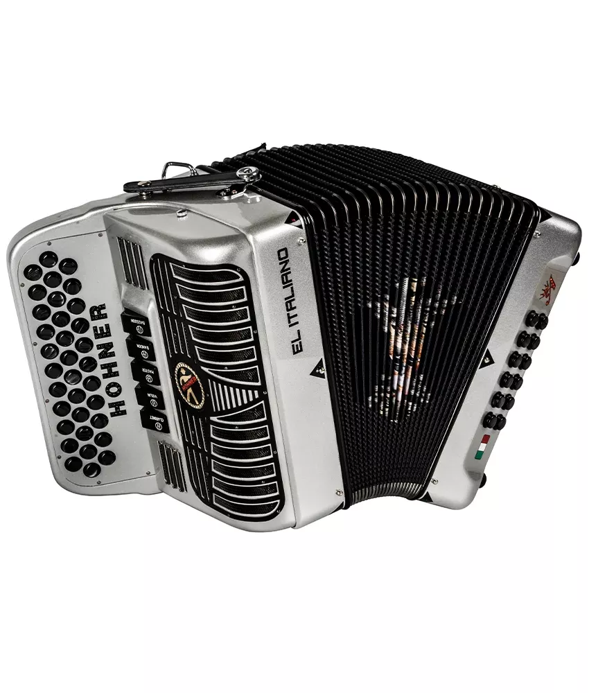 Hohner Anacleto El Italiano III 5 Switch Compact GCF Accordion, Gun Silver