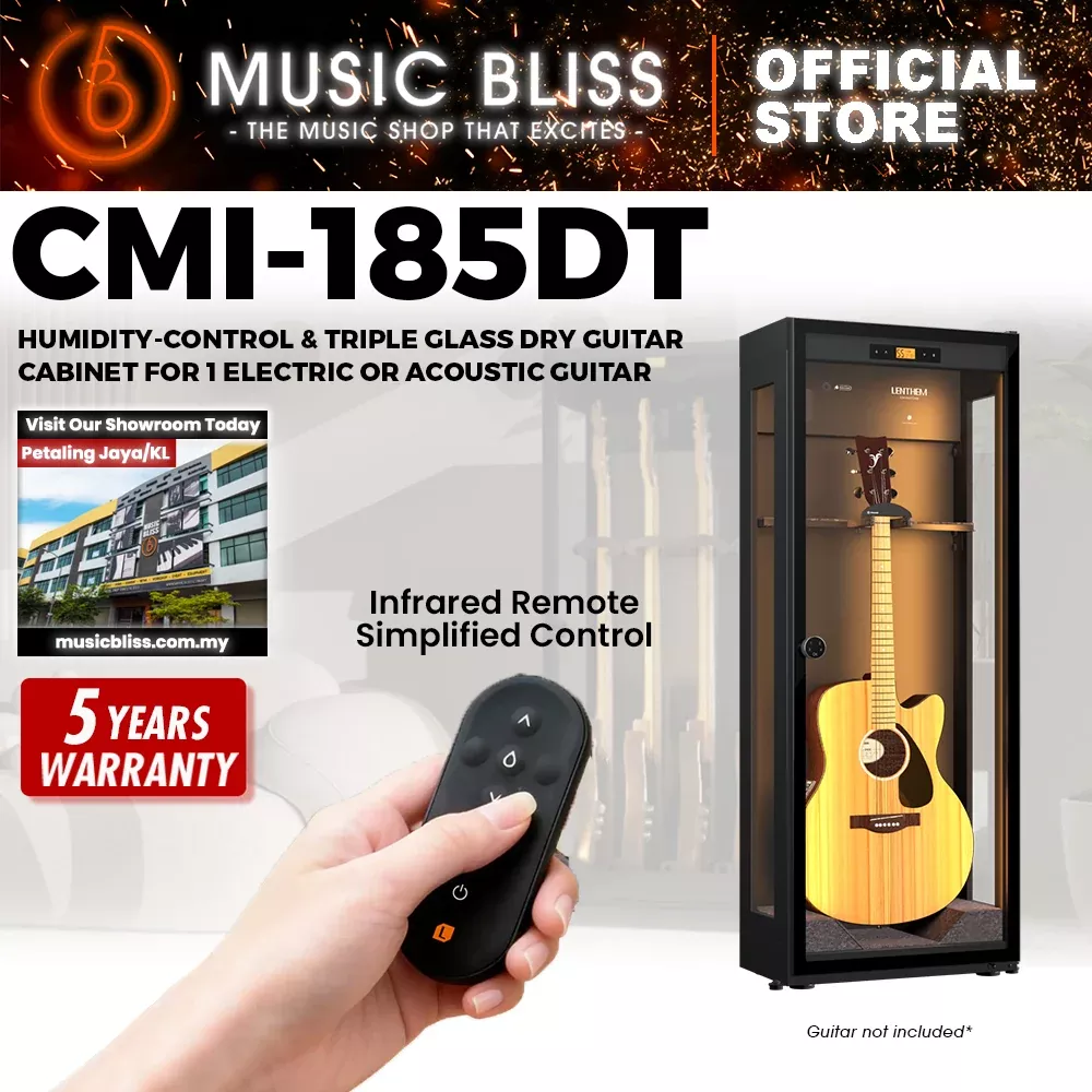 Lenthem CMI-185DT Humidity-Control & Triple Glass Dry Guitar Cabinet for 1 Electric or Acoustic Guitar - Black