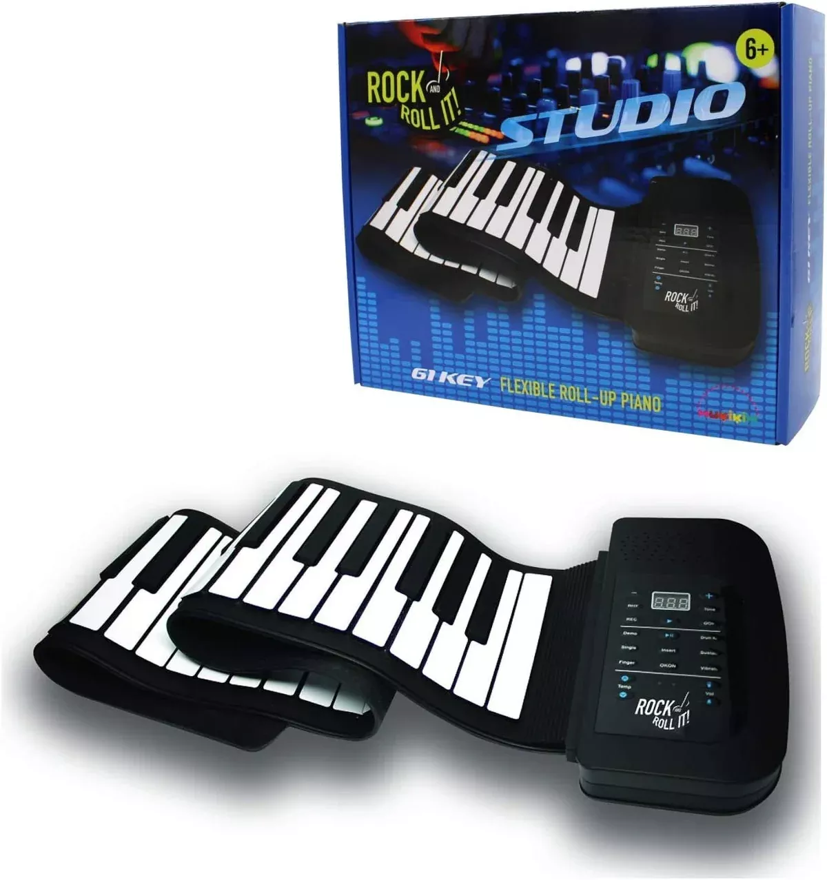 Rock and Roll It - Studio Piano. Roll Up Flexible USB MIDI Piano Keyboard for Kids & Adults. 61 Keys Portable Controller Keyboard. Foldable Silicone Piano Pad with Built-in Speaker